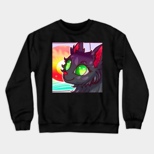 Black cat looking at sunset Crewneck Sweatshirt